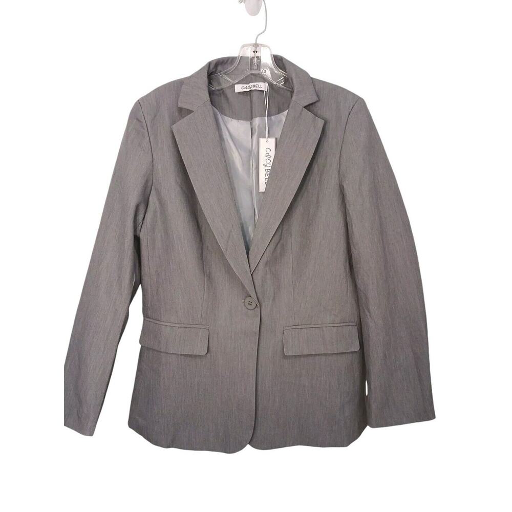 New Cicy Bell Blazer Sz M Gray Business Casual One Button Pockets Classic Career - Picture 3 of 16